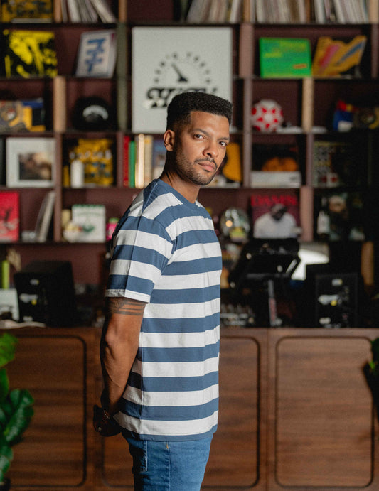 Fresh Heavyweight Tee Stripe - White/Blue