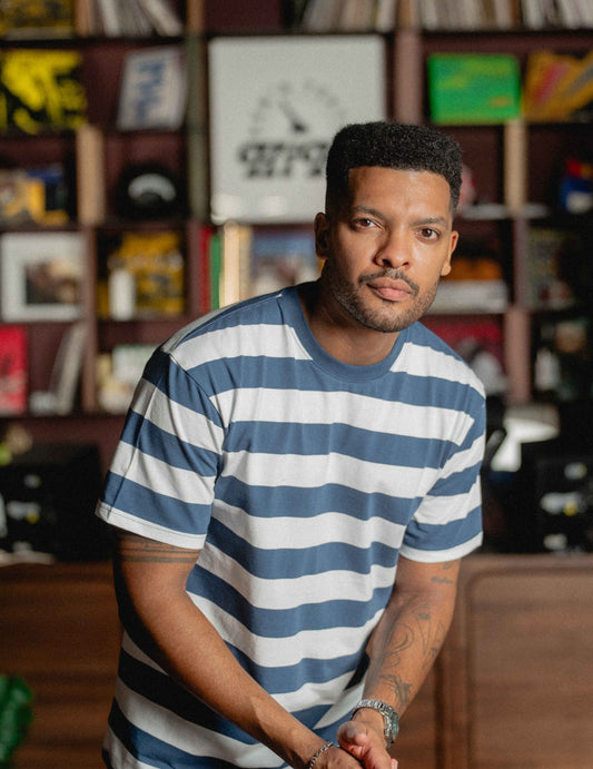 Fresh Heavyweight Tee Stripe - White/Blue