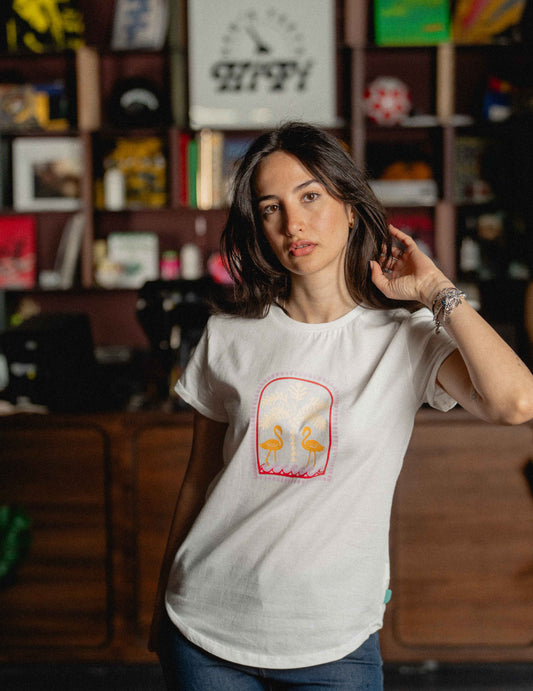 Rolled Sleeve Tee - Flamingos