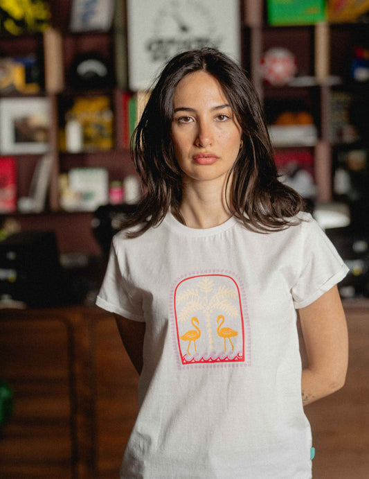 Rolled Sleeve Tee - Flamingos