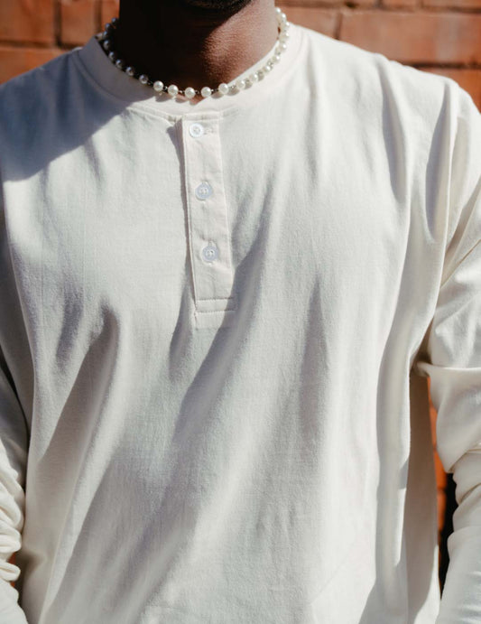 Mens Henley - White Sand