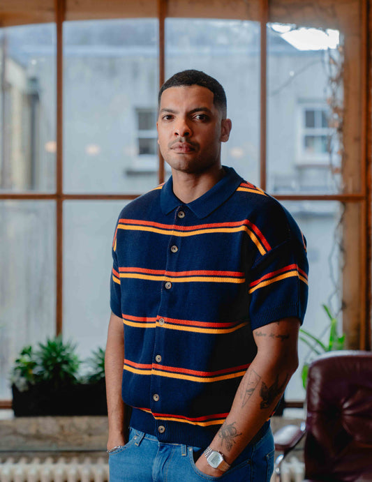 Fresh Knit Shirt - Navy & Orange Stripe