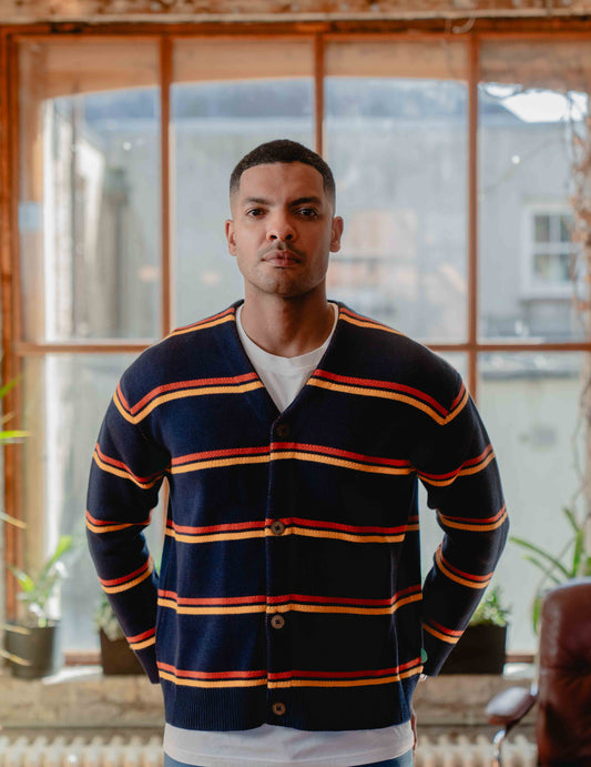 Fresh Knit Cardigan - Navy & Orange Stripe