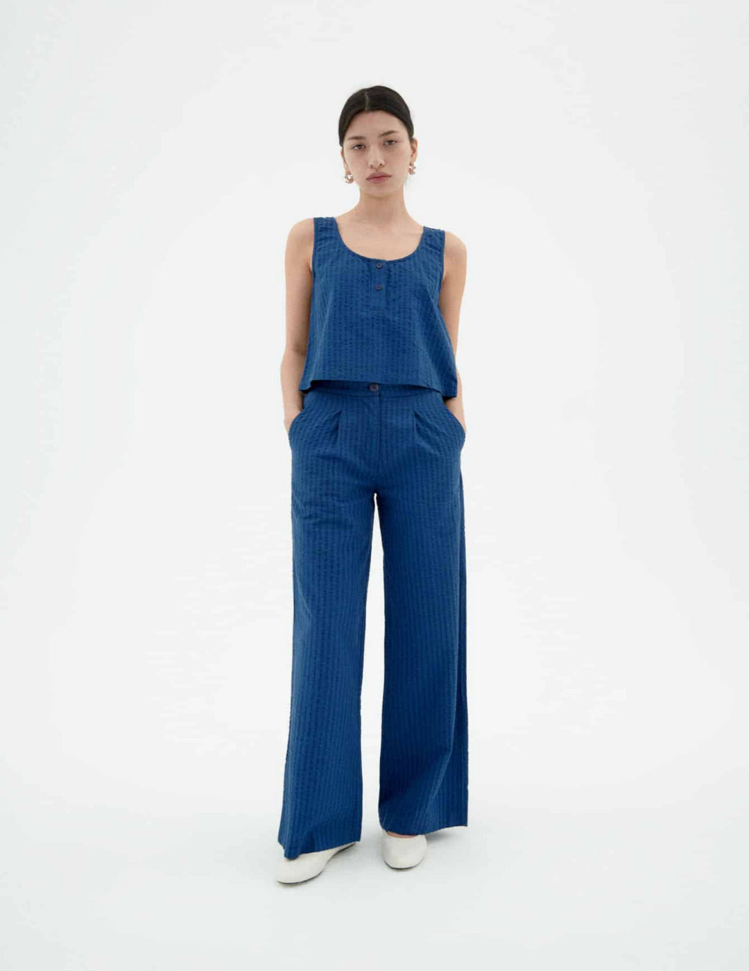 COBALT SEERSUCKER MANOLITA PANTS