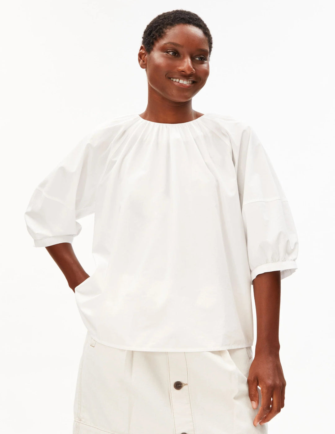 POPLIN BALLOON SLEEVE BLOUSE