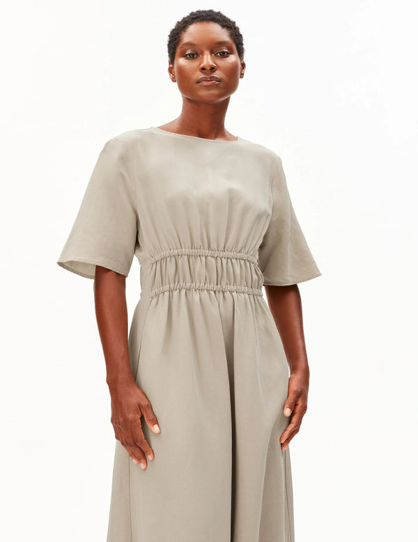 LINEN BLEND GATHERED DRESS