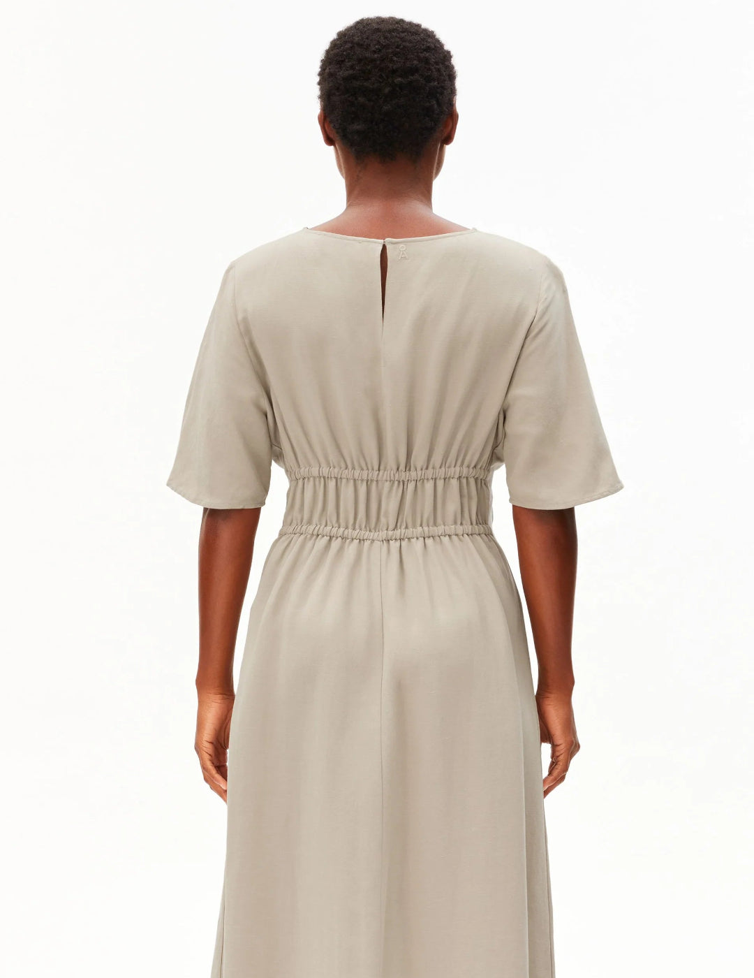 LINEN BLEND GATHERED DRESS