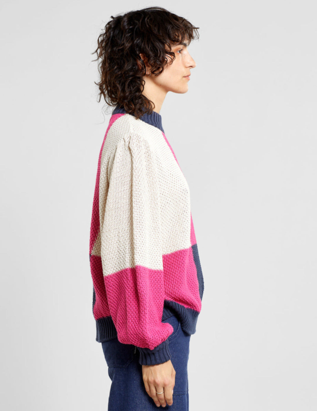 Sweater Knitted Rutbo Blocks Pink