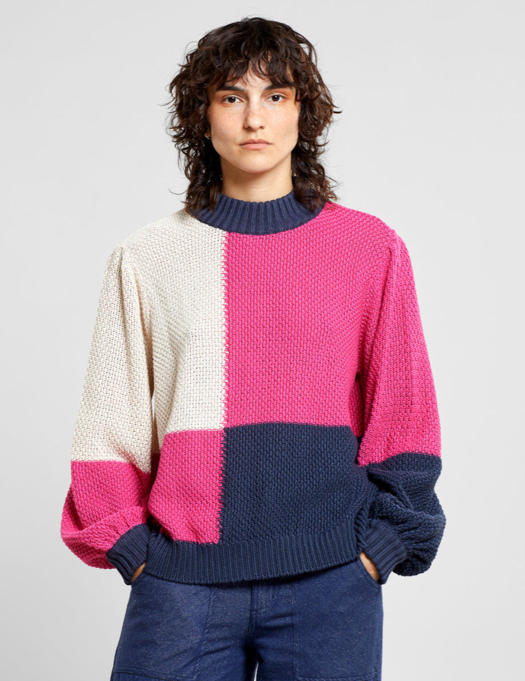 Sweater Knitted Rutbo Blocks Pink