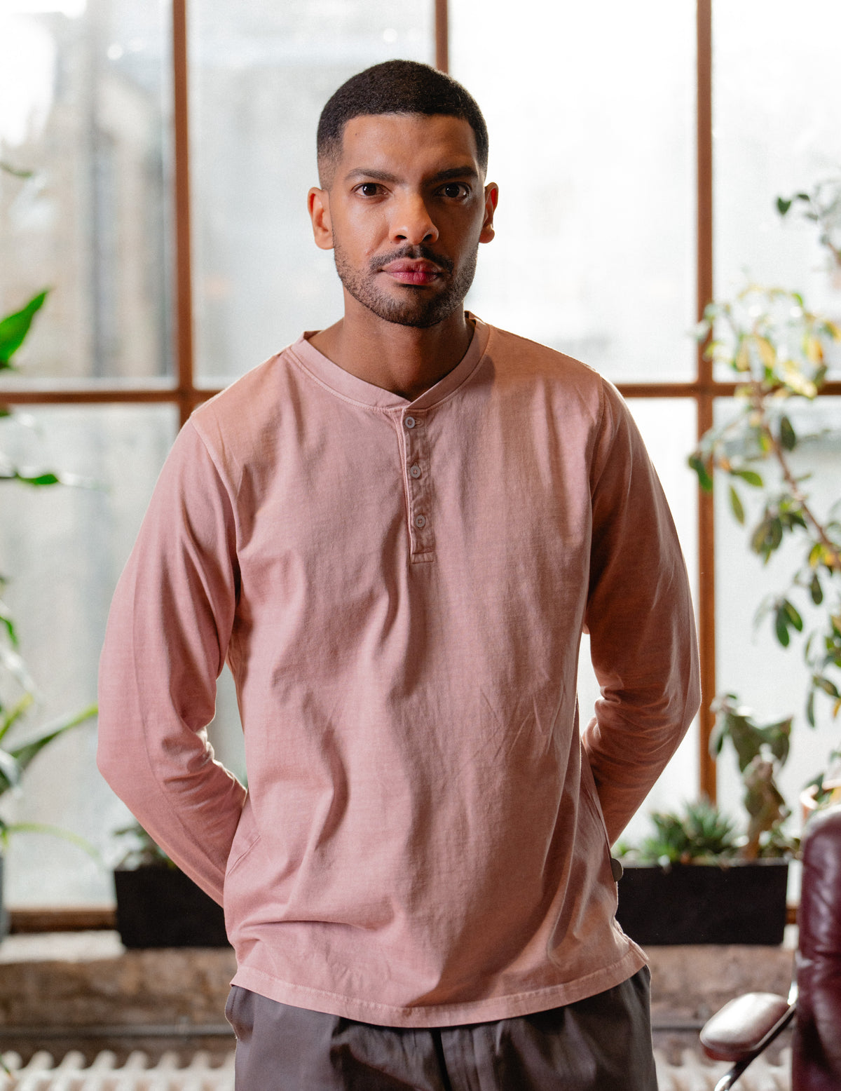 Fresh Vintage Heavyweight Washed Henley - Washed Red