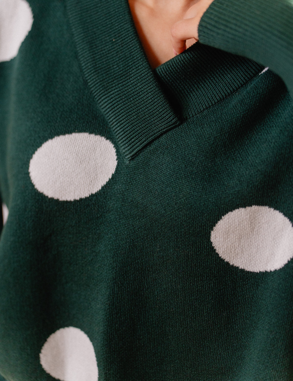 Fresh Heavy Knit V Neck Crew - Polka Dot