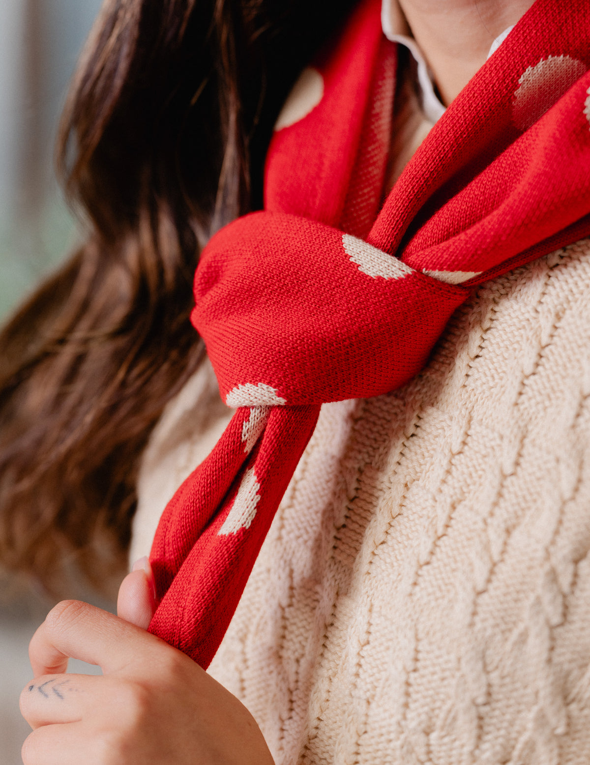Knit Triangle Scarf - Polka Dot