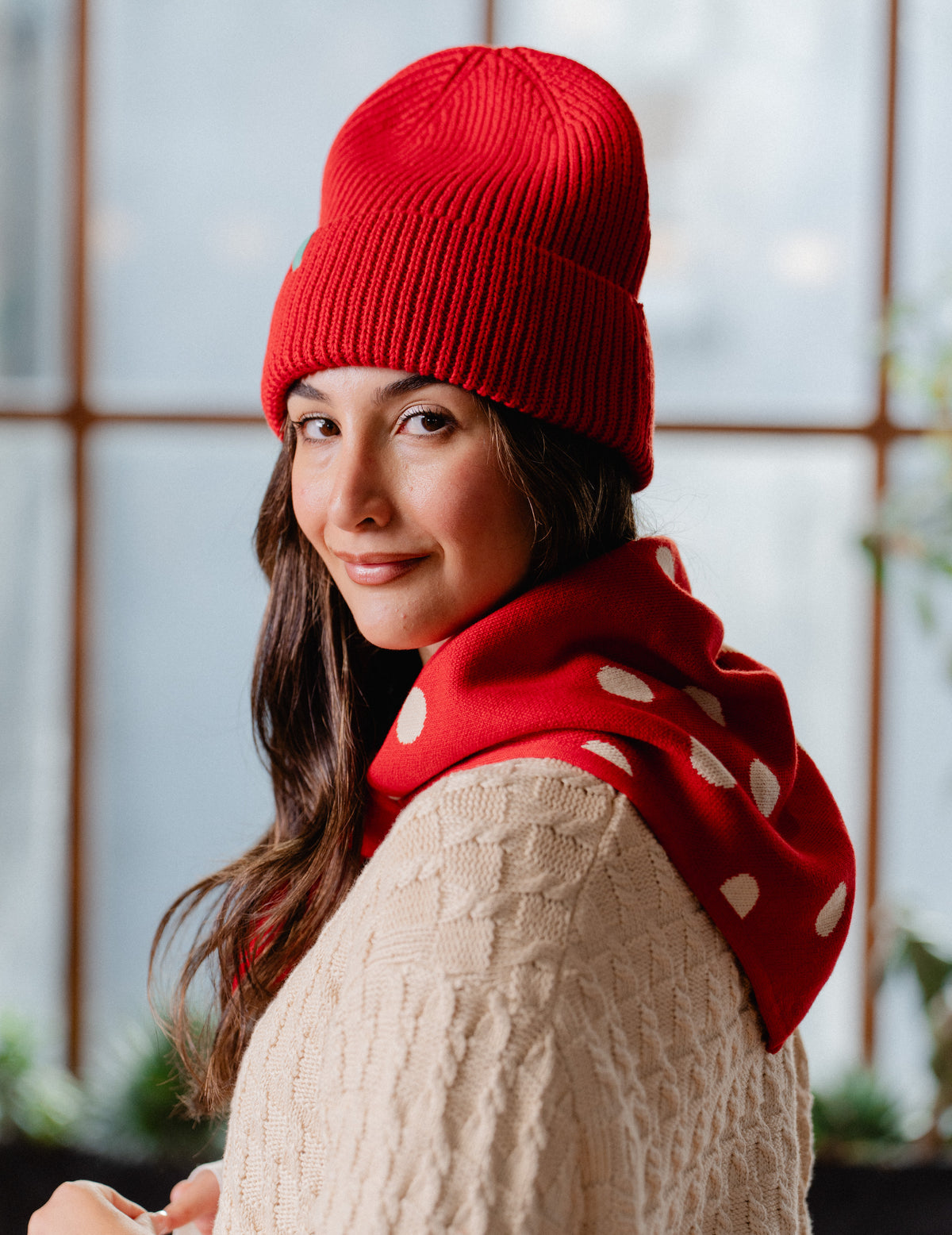 Knit Triangle Scarf - Polka Dot