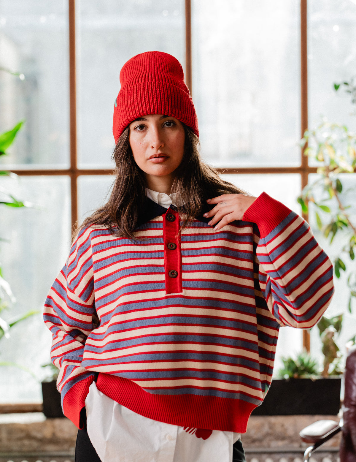 Fresh Collar Womens Knit - Stripe
