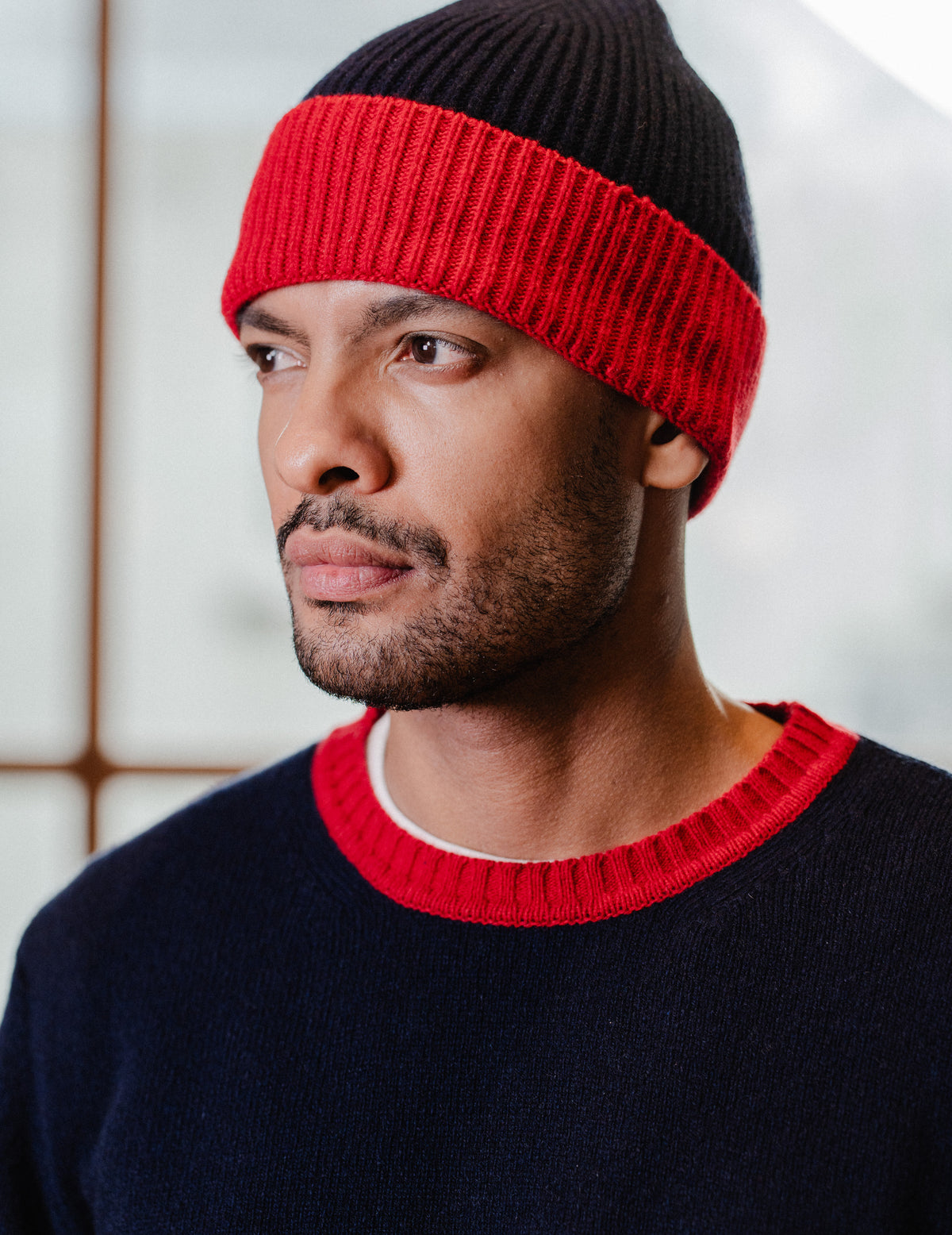Navy/Red Recycled Cashmere Beanie Marcello - Rifò x Fresh Cuts