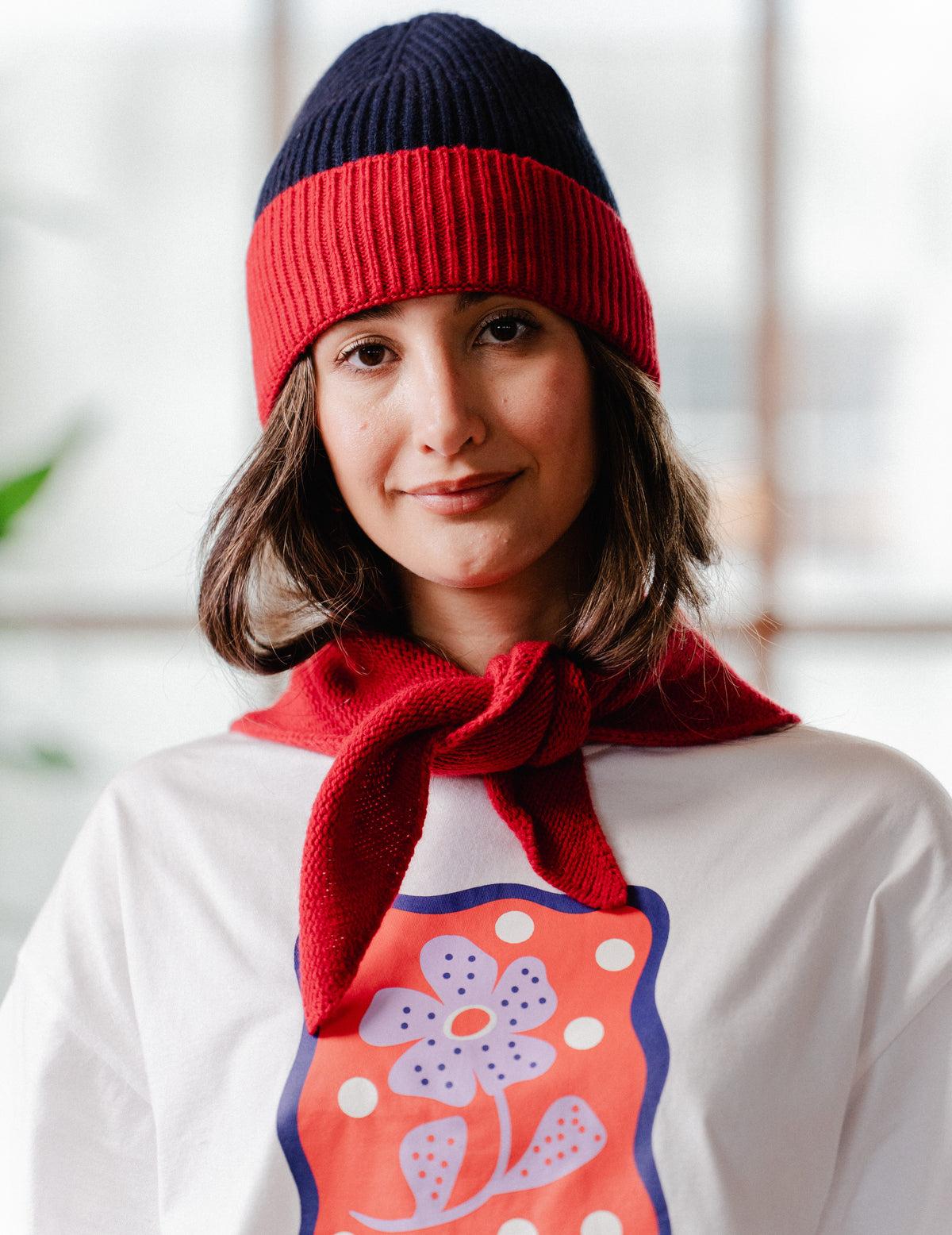 Navy/Red Recycled Cashmere Beanie Marcello - Rifò x Fresh Cuts