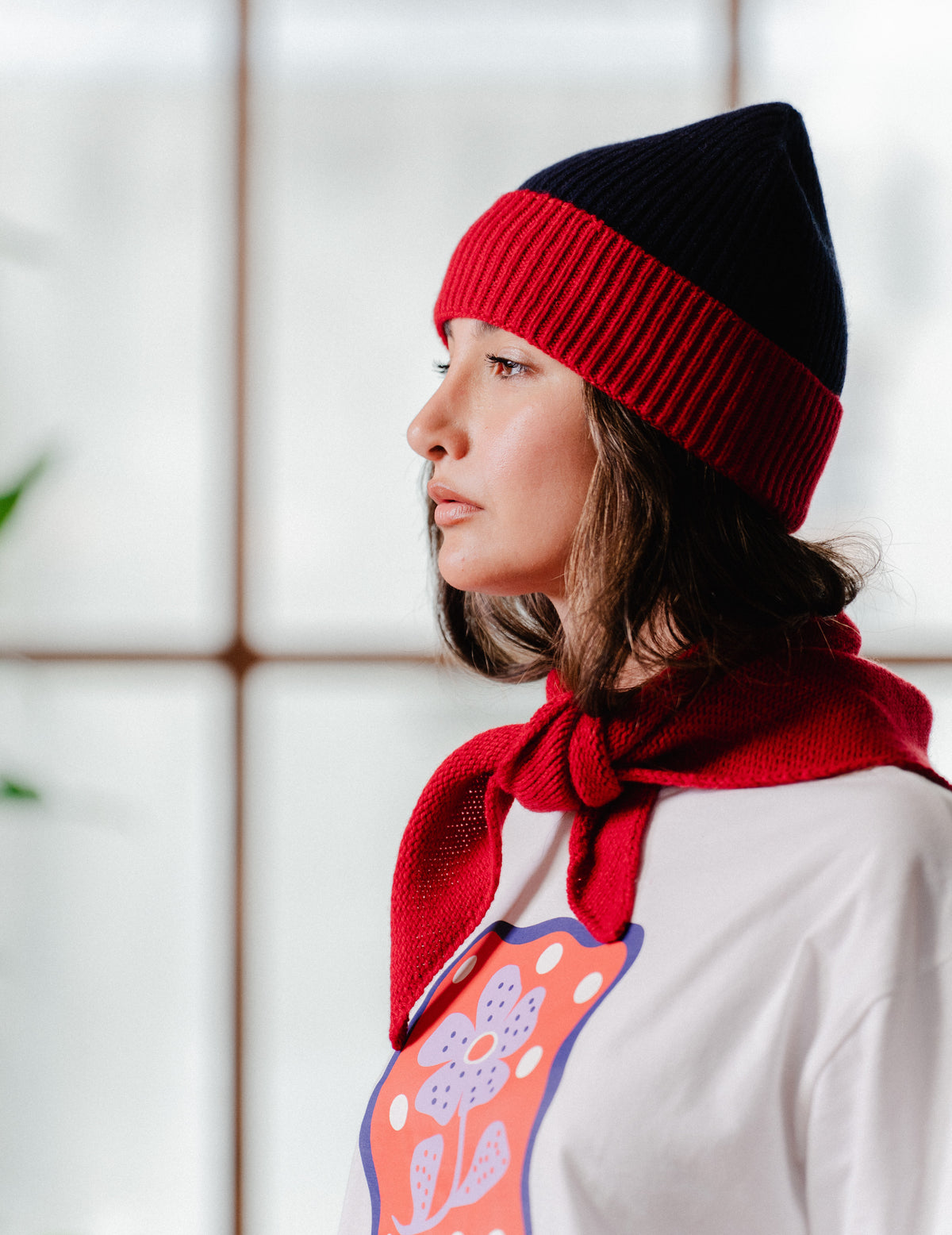 Navy/Red Recycled Cashmere Beanie Marcello - Rifò x Fresh Cuts