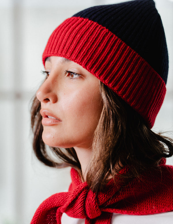 Navy/Red Recycled Cashmere Beanie Marcello - Rifò x Fresh Cuts