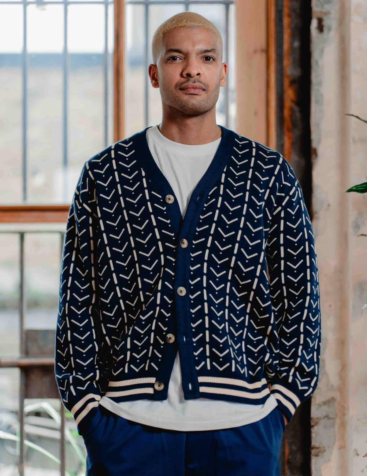 Fresh Knit Cardigan - Navy & Cream
