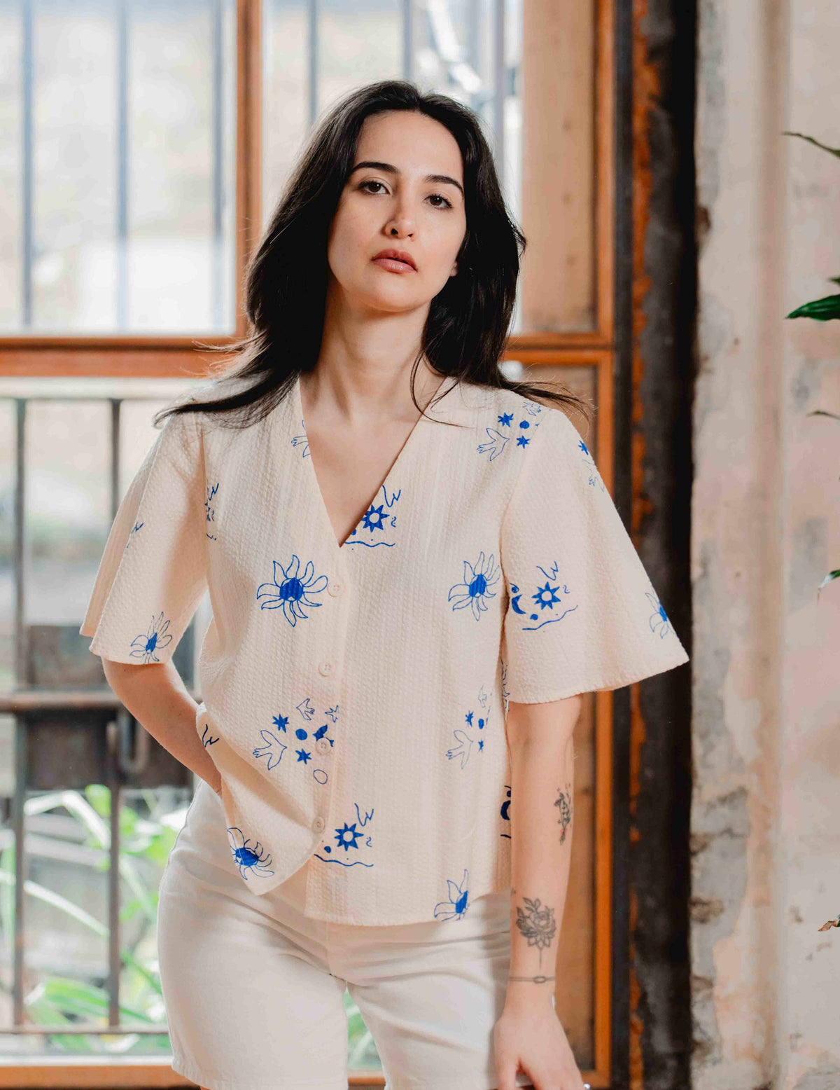 Seersucker Lay Blouse - Jasmine