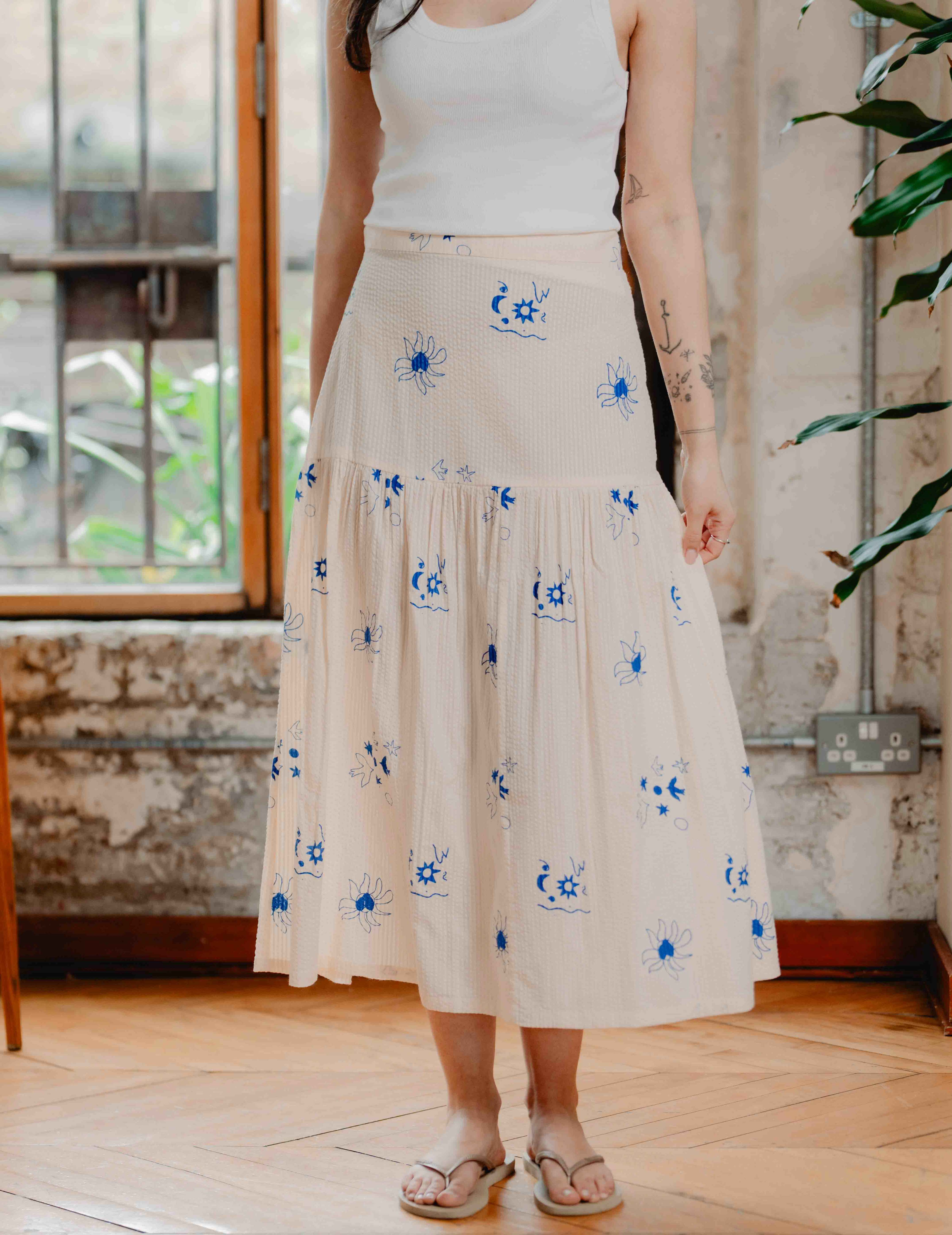 Indi Seersucker Skirt - Jasmine | Organic Cotton Seersucker