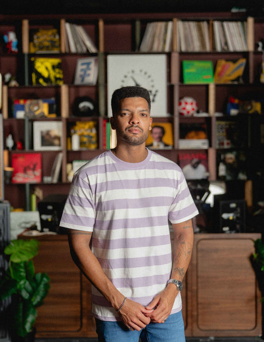 Fresh Heavyweight Tee Stripe - White/Purple