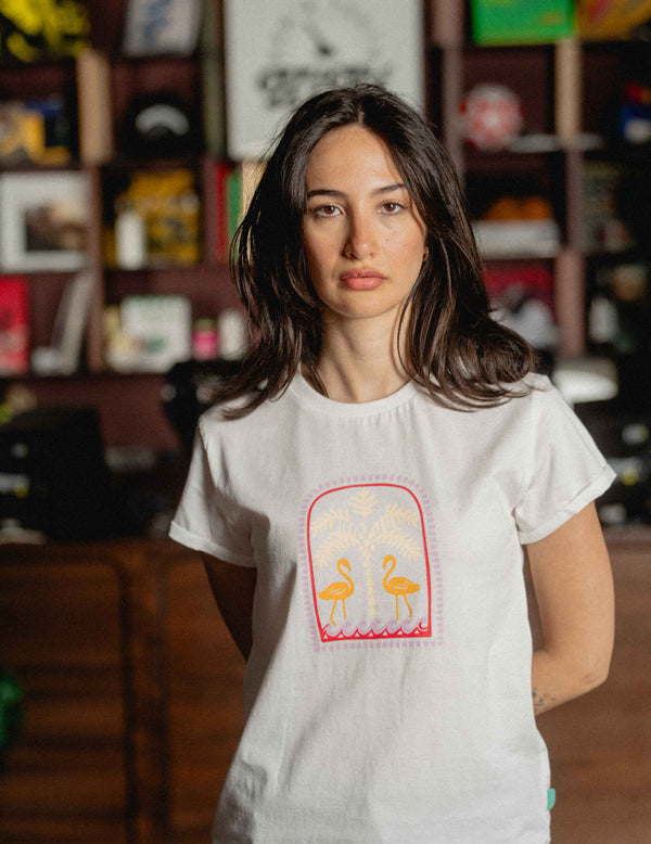 Rolled Sleeve Tee - Flamingos