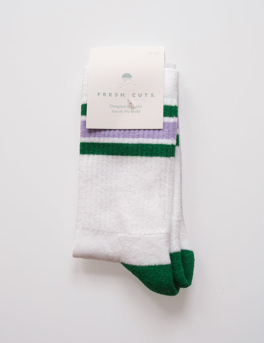 White Sports Sock Green/Purple Stripe