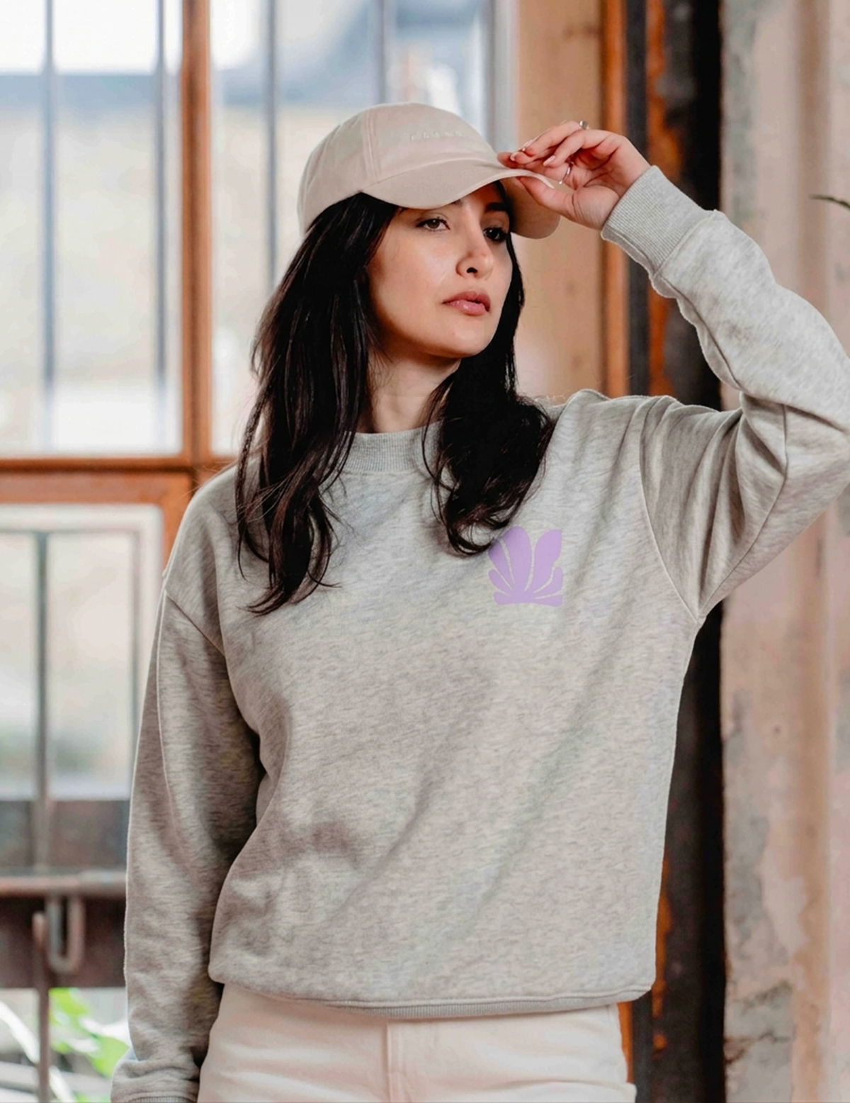 Womens Castle Crew - Melange Grey with Design