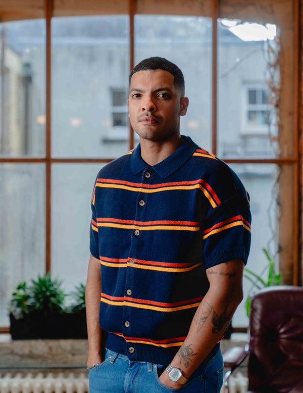 Fresh Knit Shirt - Navy & Orange Stripe