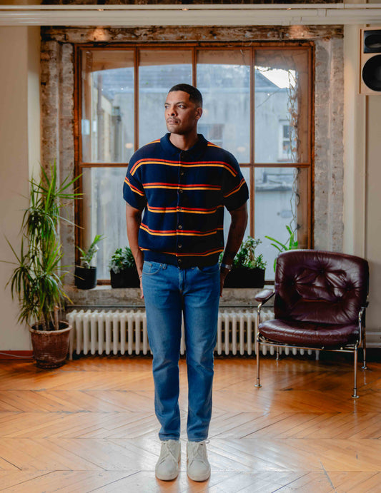 Fresh Knit Shirt - Navy & Orange Stripe