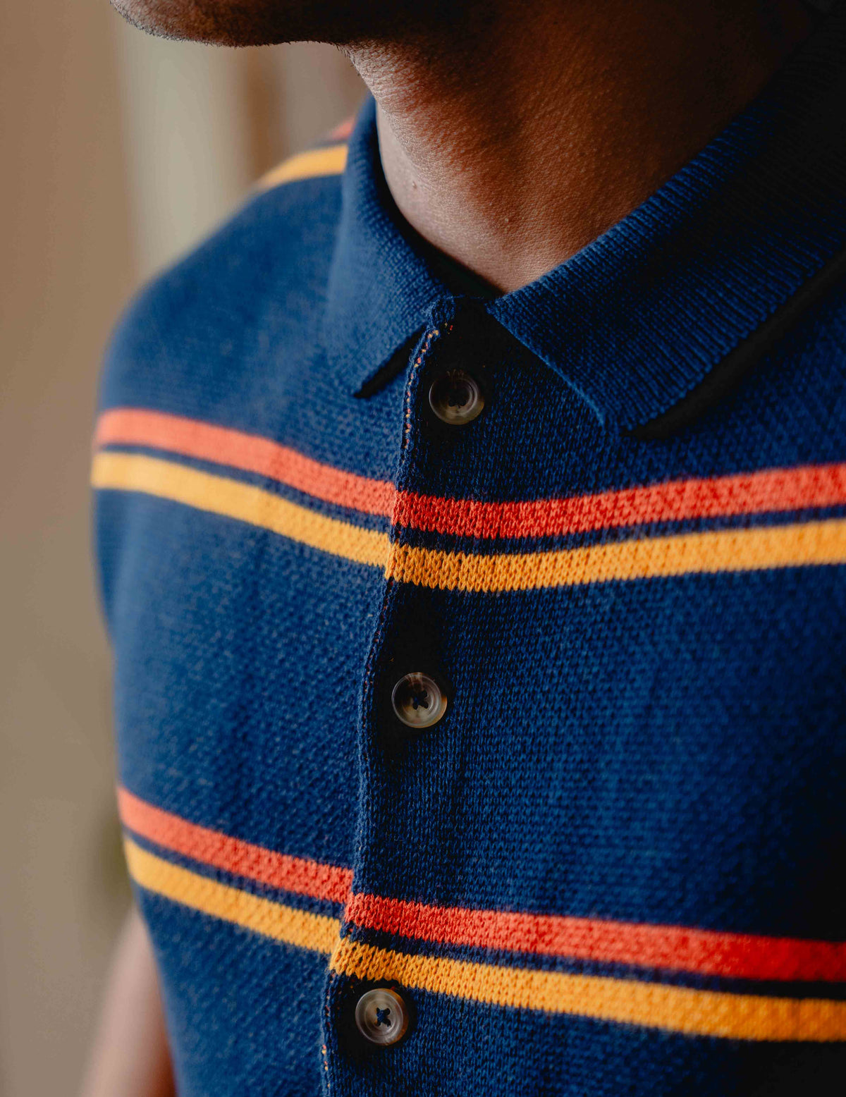 Fresh Knit Shirt - Navy & Orange Stripe