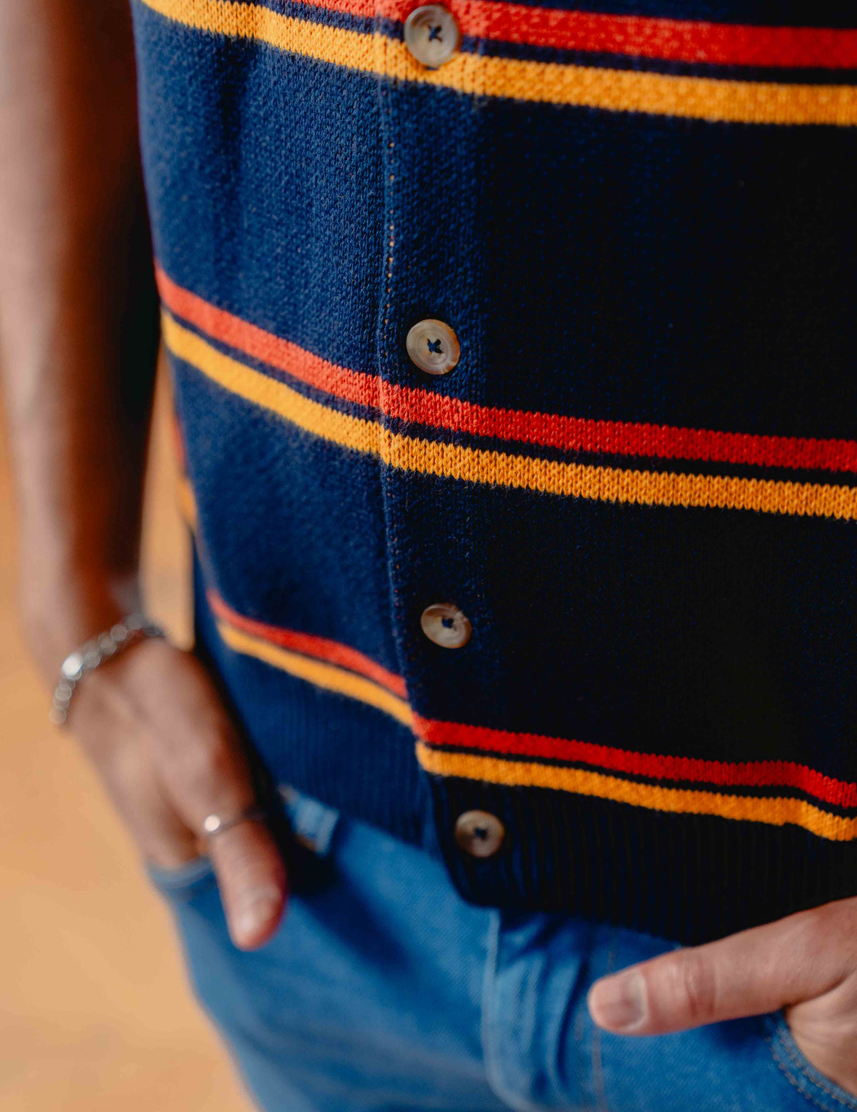 Fresh Knit Shirt - Navy & Orange Stripe