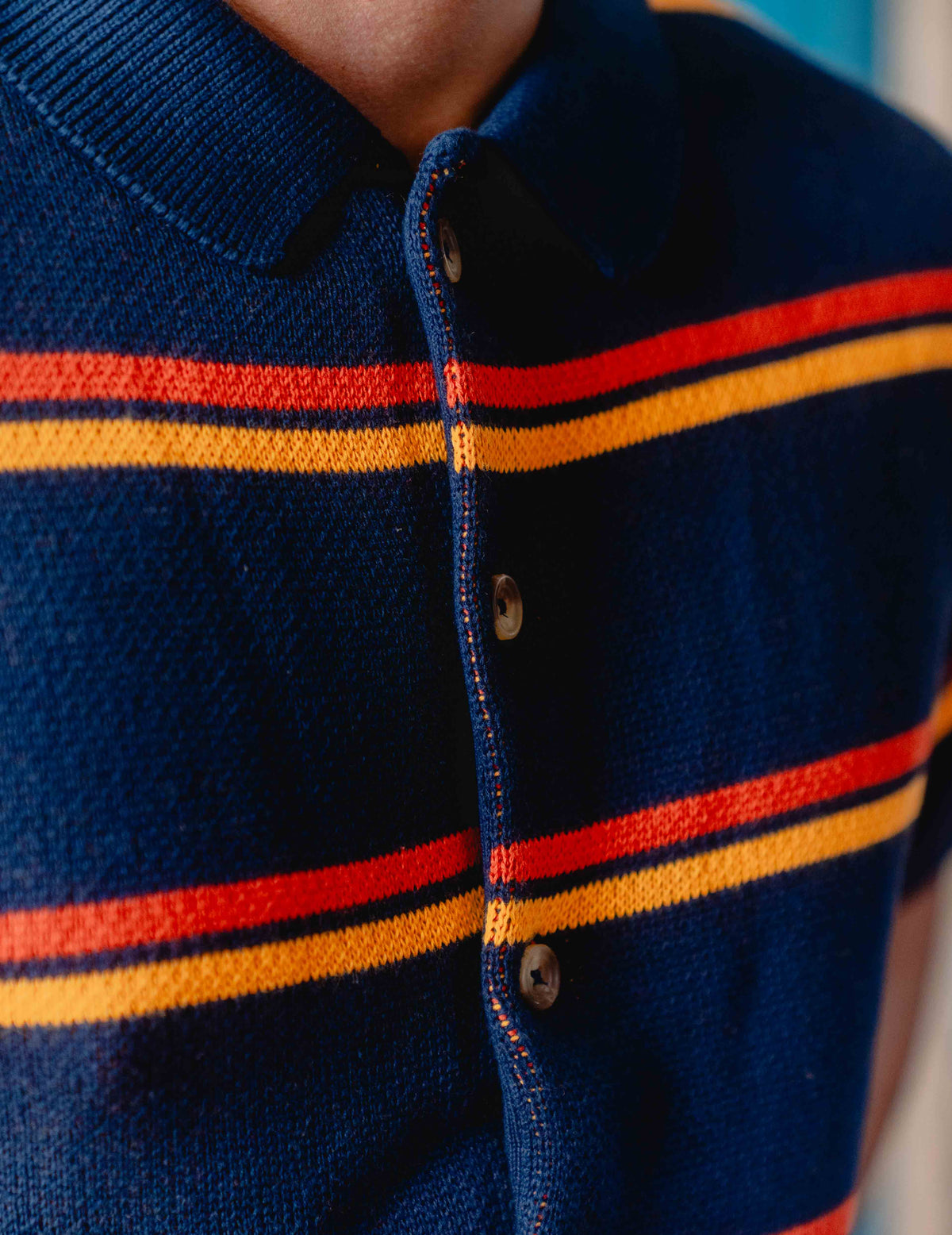 Fresh Knit Shirt - Navy & Orange Stripe