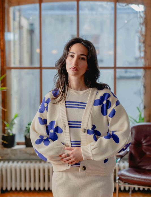 Fresh Knit Cardigan - Cream/Purple