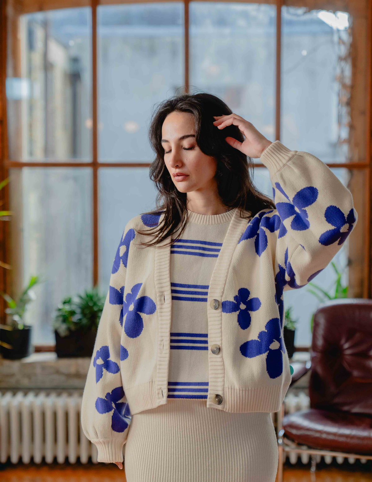 Fresh Knit Cardigan - Cream/Purple