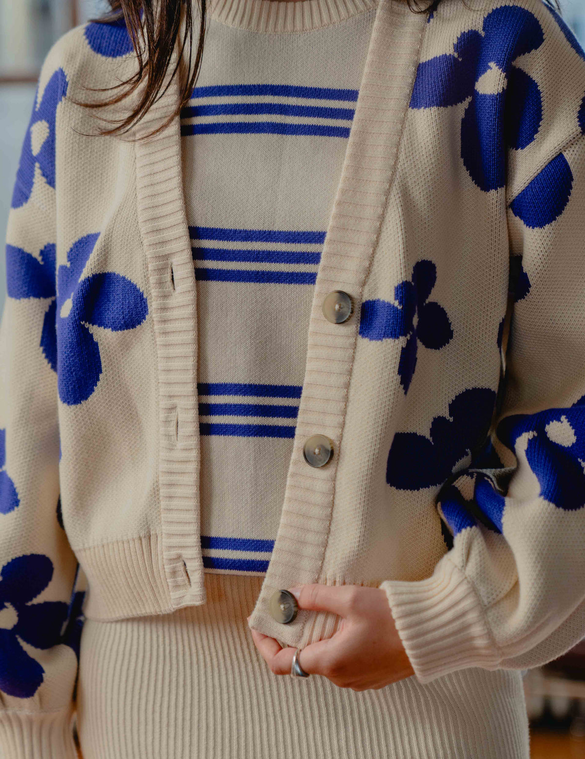 Fresh Knit Cardigan - Cream/Purple