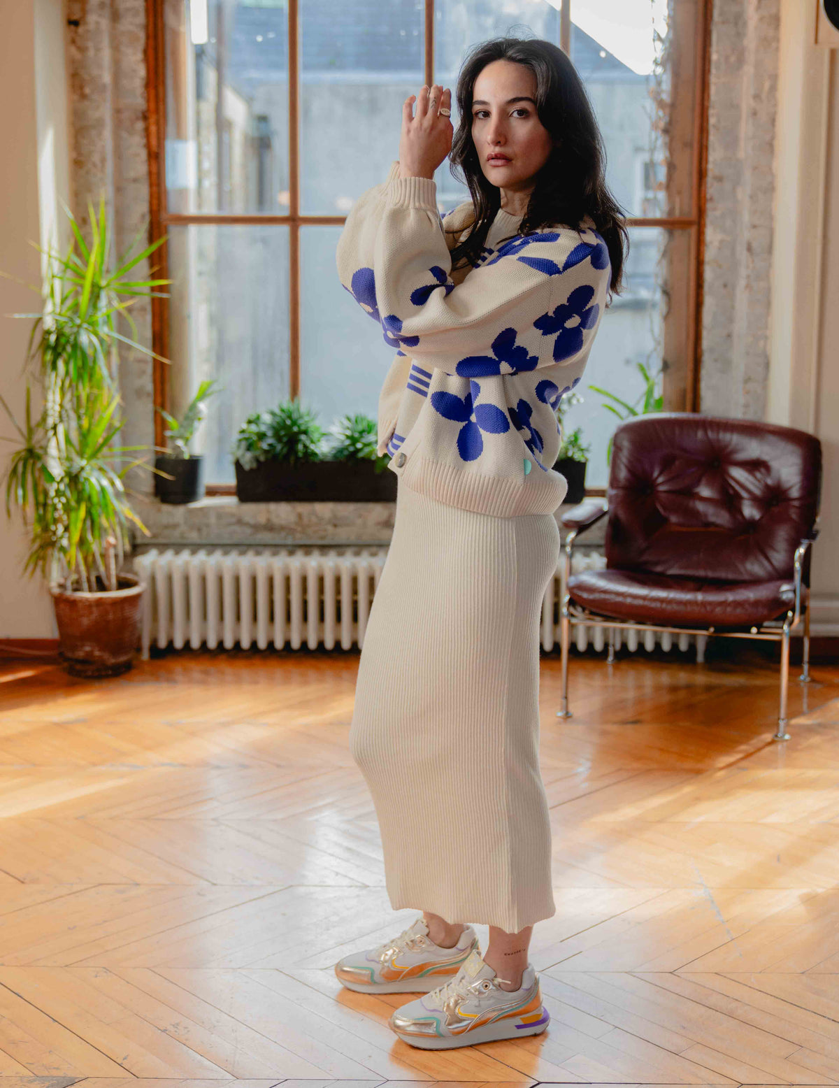 Fresh Knit Cardigan - Cream/Purple