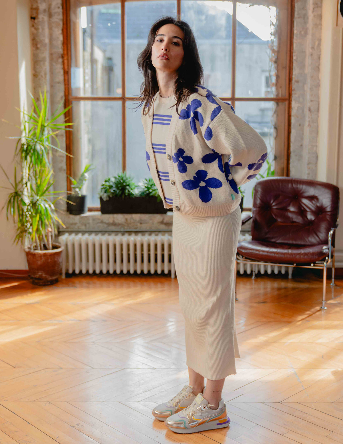 Fresh Knit Cardigan - Cream/Purple