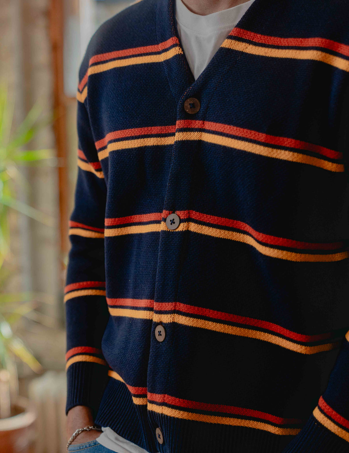 Fresh Knit Cardigan - Navy & Orange Stripe