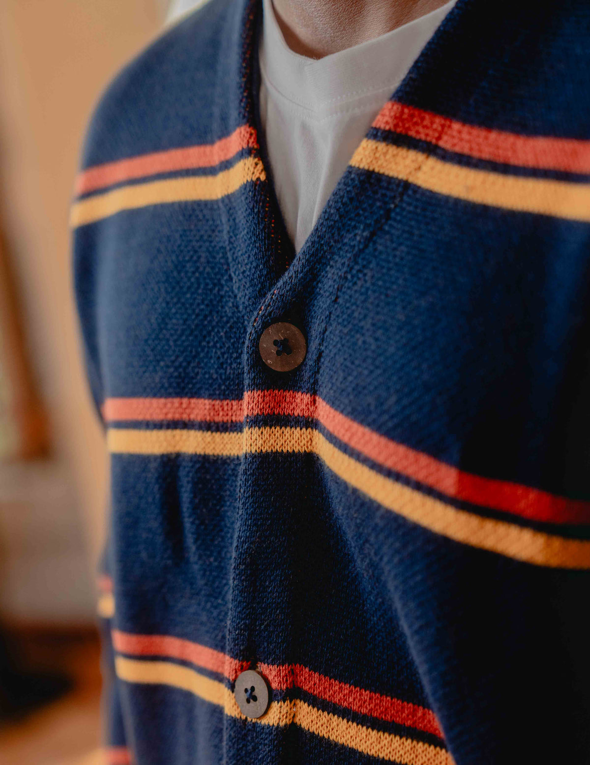Fresh Knit Cardigan - Navy & Orange Stripe