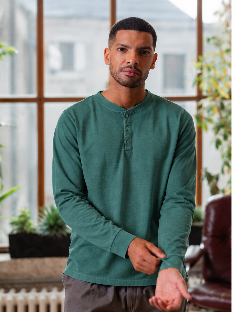Fresh Vintage Heavyweight Washed Henley - Washed Green