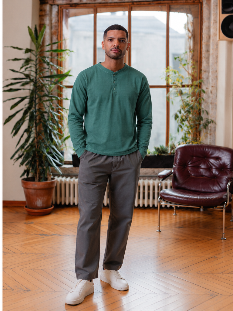 Fresh Vintage Heavyweight Washed Henley - Washed Green