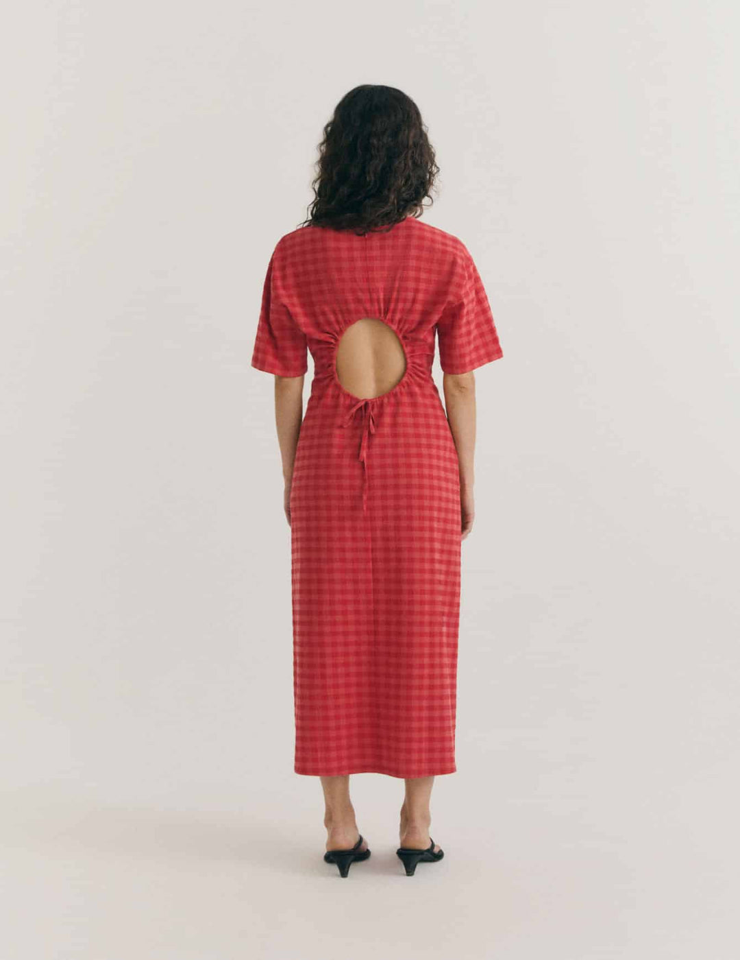 RED CHECKS SEERSUCKER KINA DRESS