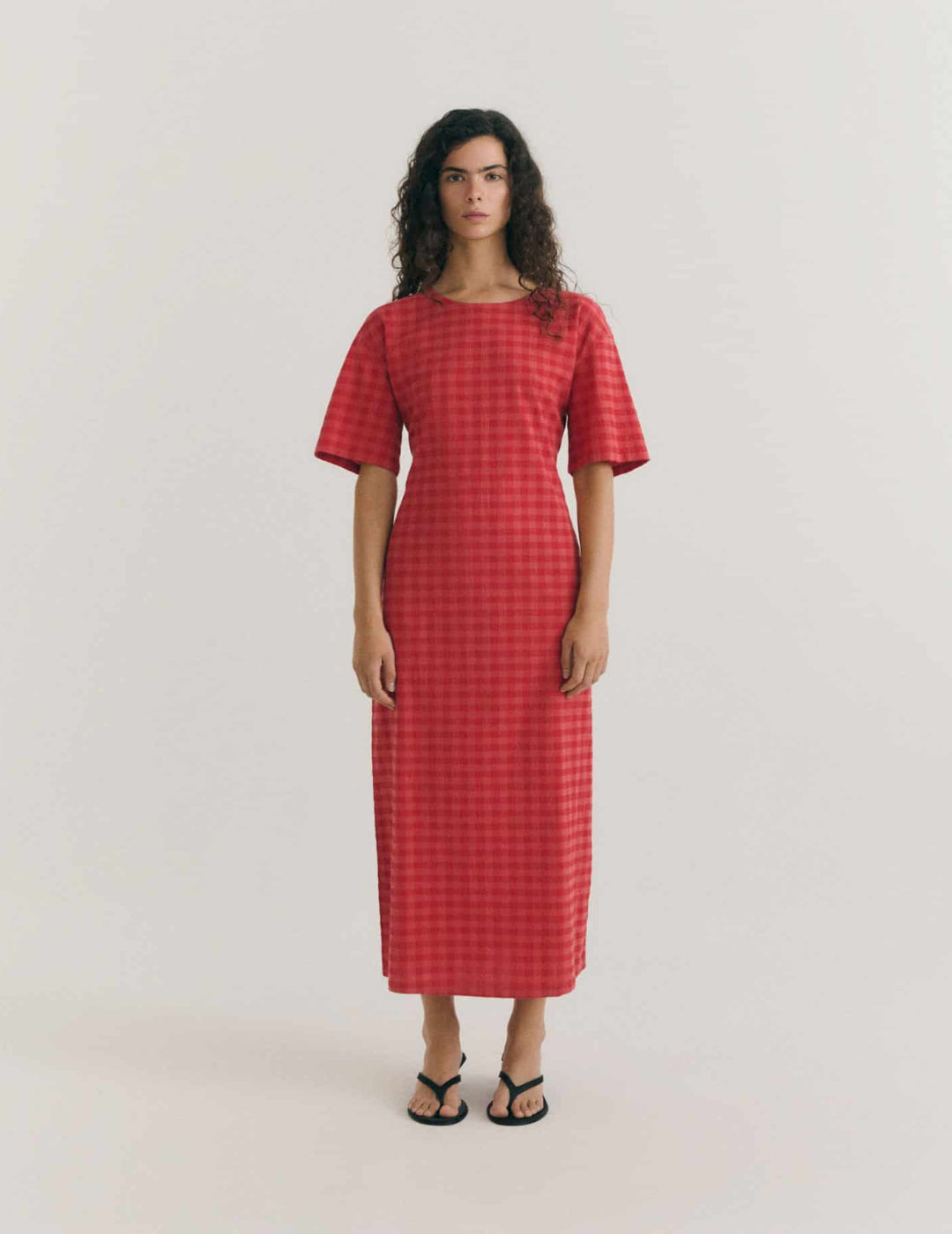 RED CHECKS SEERSUCKER KINA DRESS