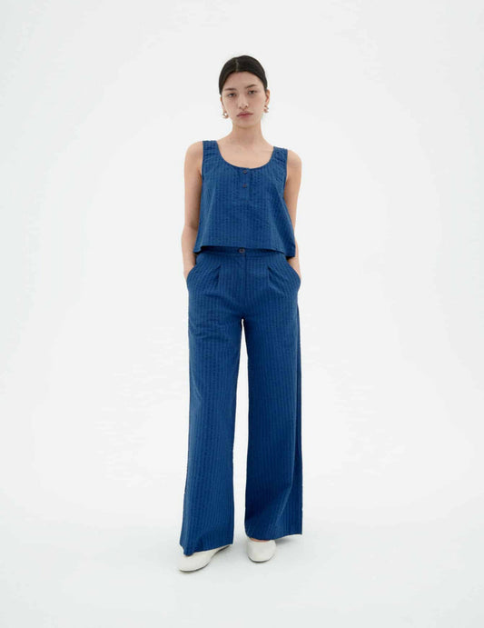 COBALT SEERSUCKER MANOLITA PANTS
