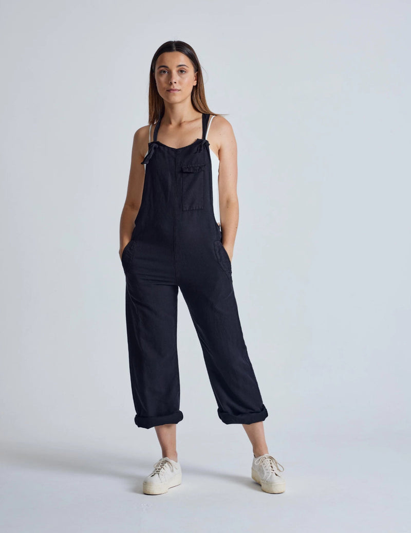 Mary-Lou Linen Dungarees Black