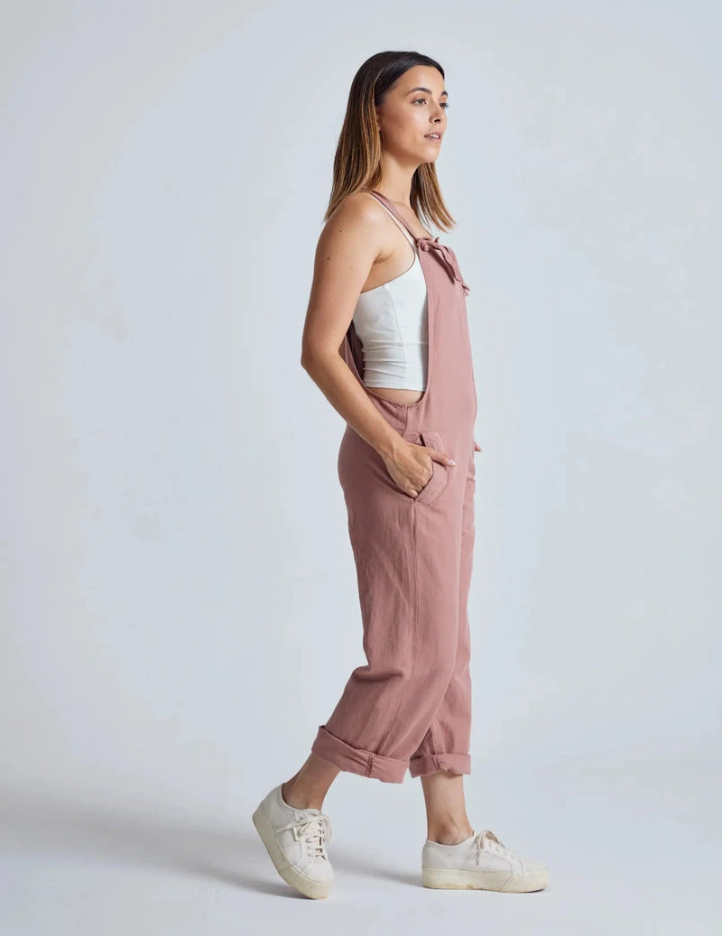Mary-Lou Linen Dungarees Retro Pink